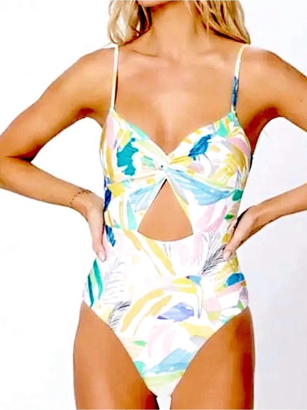 L space x everyday pursuit Tropical Print Twist Front Cutout One-Piece Swimsuit